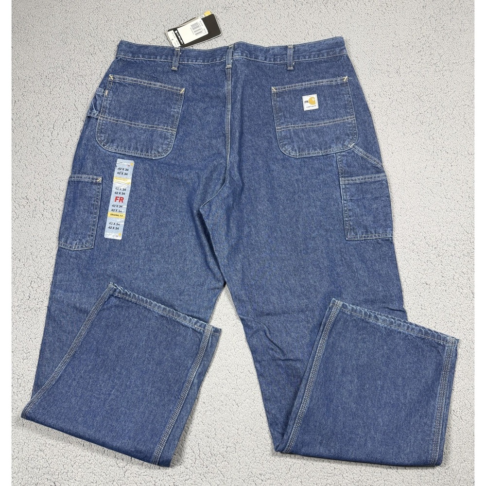 NWT Carhartt FRB13-DNM Jeans Mens 42x34 Med Wash Blue Relaxed FR Dungaree Work